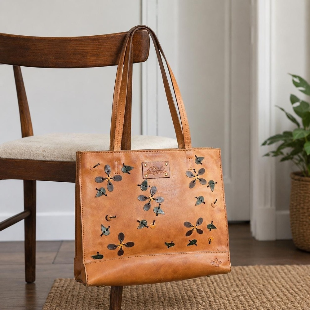 Patricia Nash Toscano Tote Tobacco Brown Leather Floral Shoulder Bag